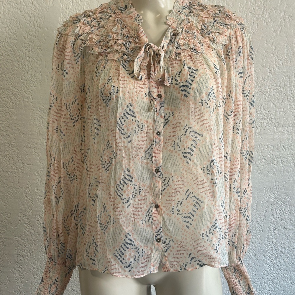 ULLA JOHNSON sz 2 Eloise Cream Ruffled Bib Collar Tie Front 100% silk blouse - Picture 10 of 12